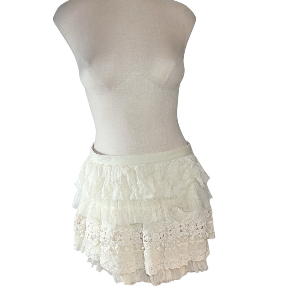 Zara Basics Cream Tulle & Crochet Tiered Boho Skirt Sz M EUC Bohemian Festival